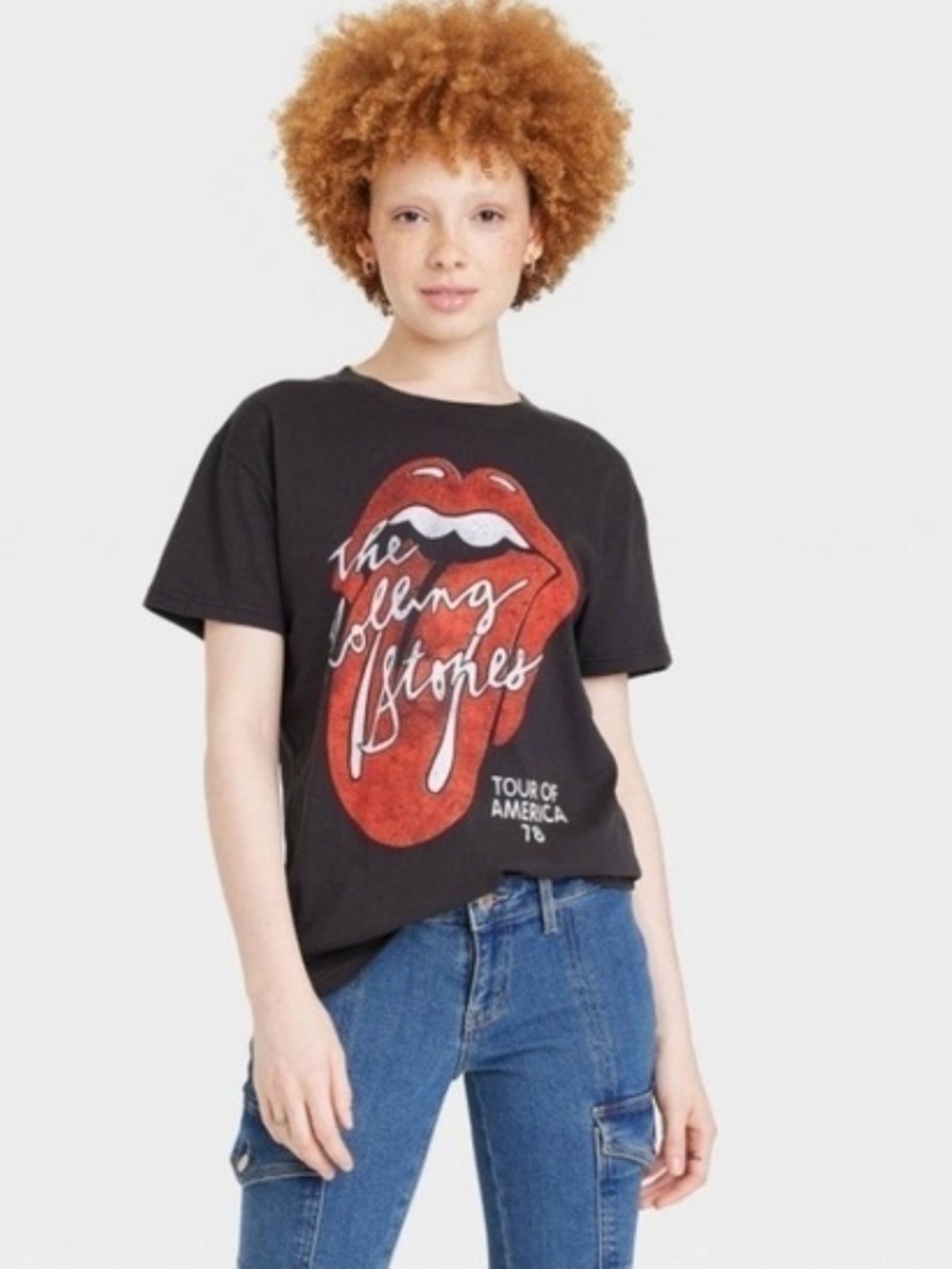 the Rolling Stones Black Graphic Tee with Red Tongue Logo